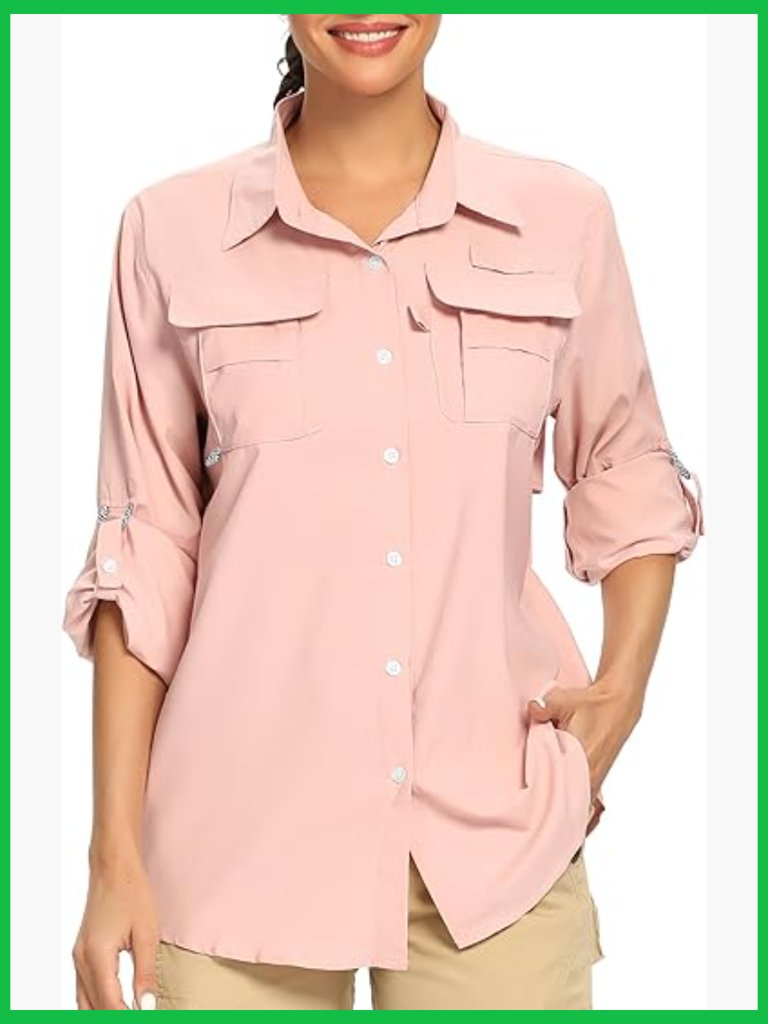 Women's Upf 50 Quick Dry Long Sleeve Convertible Safari Hiking Shirt